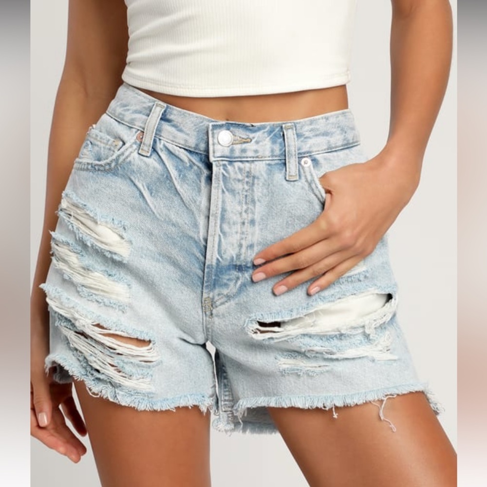 NWT Free People Maggie Midrise Shorts Destroyed Denim Light Stone Size 24
